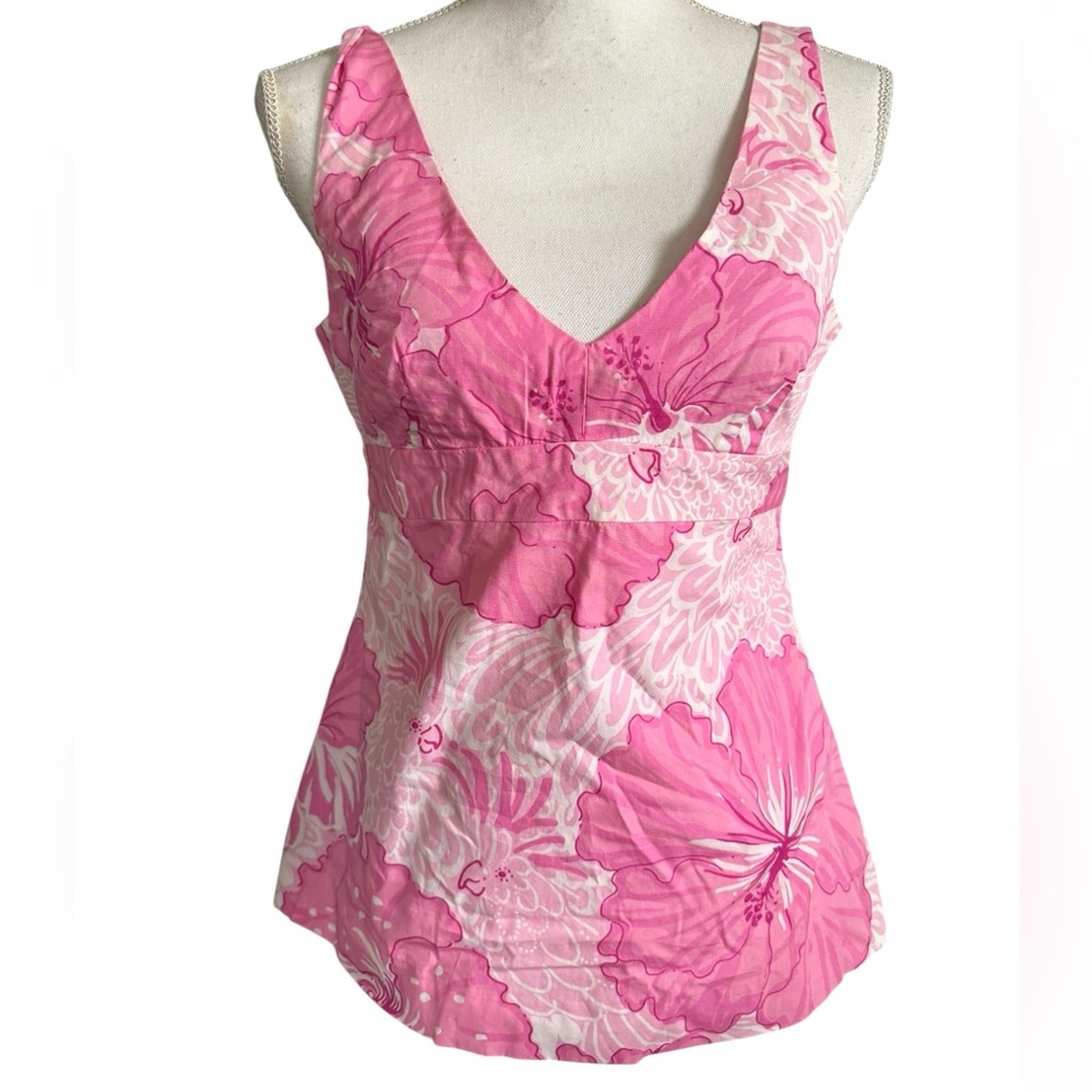 Lilly Pulitzer Vintage white label pink and white floral sleeveless top size 4